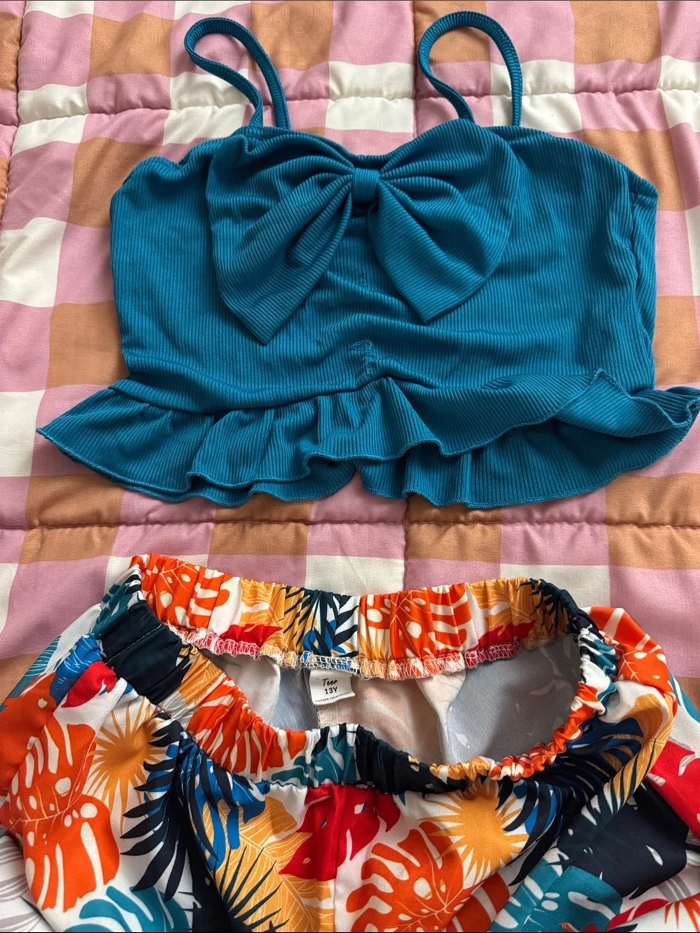 Kids Tropical Print Pajama Set with Teal Tank